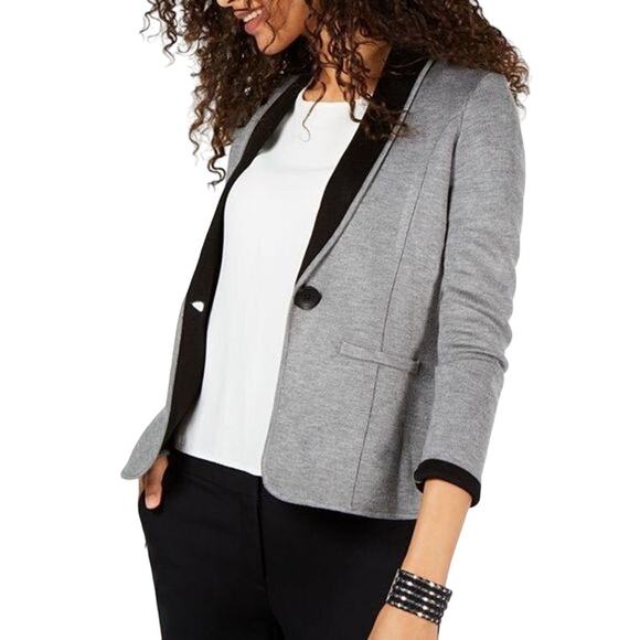 NINE WEST Women's One-Button Sweater Jacket Medium (M, Heather Grey/Black) - Picture 1 of 12